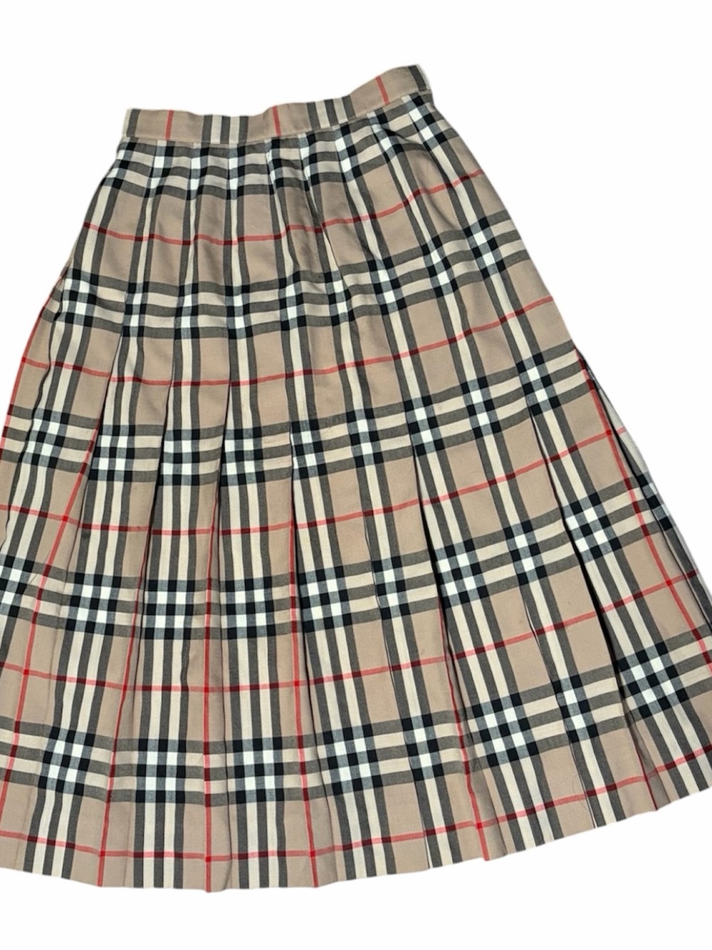 Pleated Beige Plaid Women's Skirt - Classic Check